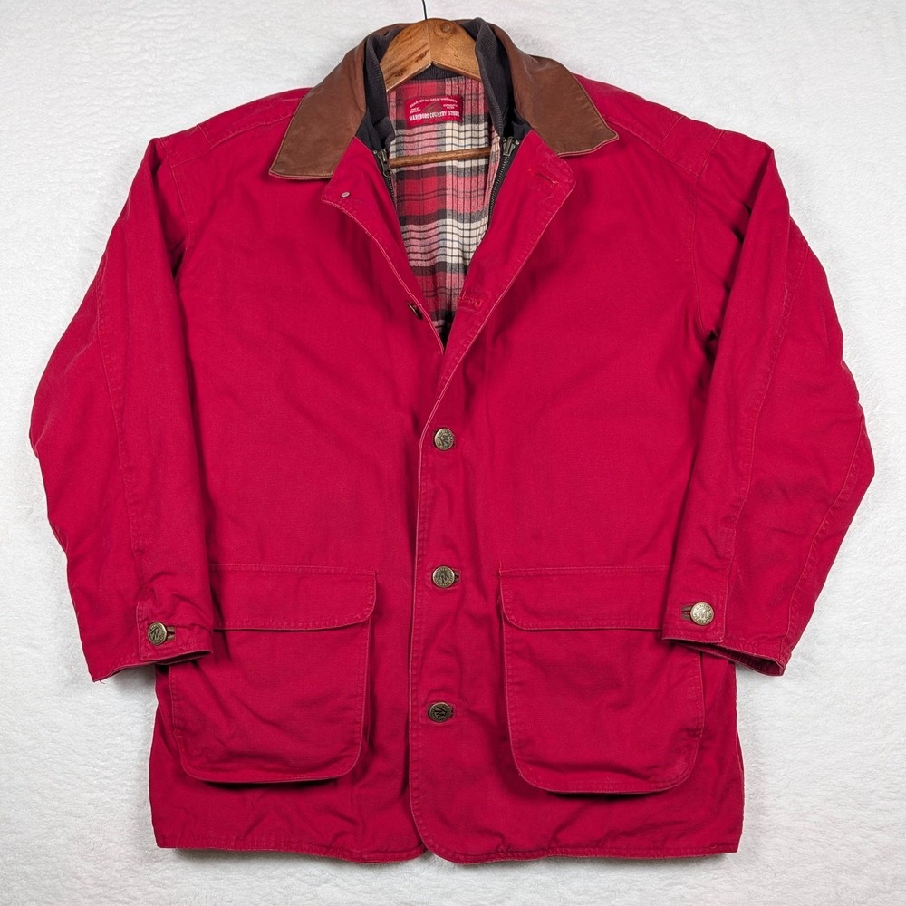Vintage Marlboro Country Store Chore Jacket Mens‎ Medium Red Plaid Blanket Lined